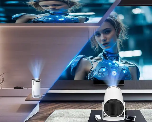 Alt view image 6 of 7 - Mini Projector with Android 11, Portable Projector 4K 1080P Full HD Support, Smart Projector 5G WiFi6 BT5.0 Auto Horizontal Correction, 180°Rotatable Outdoor Projector for Phone/TV Stick/Laptop