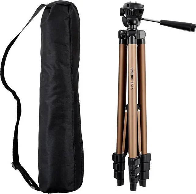 Main image of Basics 50-inch Lightweight Camera Mount Tripod Stand With Bag, Black/Brown