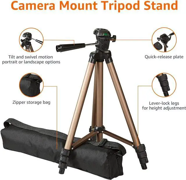 Alt view image 2 of 7 - Basics 50-inch Lightweight Camera Mount Tripod Stand With Bag, Black/Brown