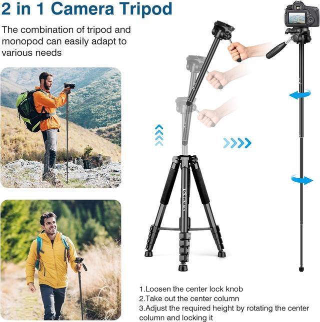Alt view image 5 of 7 - Tripod for Camera, 72" Tall Camera Tripod with Remote, Compact Camera Stand Tripod for Phone, Lightweight DSLR Tripod& Monopod, Professional Heavy Duty Tripod for Spotting Scope, Telescope, Binocular