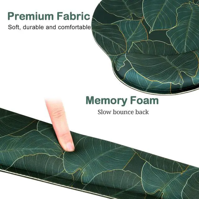 Alt view image 3 of 7 - Ergonomic Mouse Pad with Wrist Rest and Keyboard Wrist Rest, Memory Foam Wrist Rest for Computer Keyboard, Easy Typing, Pain Relief, Mouse Pad Wrist Support for Gaming, Office, Laptop, Green Leaves
