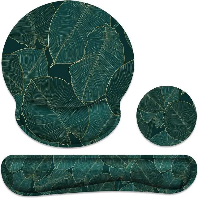 Main image of Ergonomic Mouse Pad with Wrist Rest and Keyboard Wrist Rest, Memory Foam Wrist Rest for Computer Keyboard, Easy Typing, Pain Relief, Mouse Pad Wrist Support for Gaming, Office, Laptop, Green Leaves