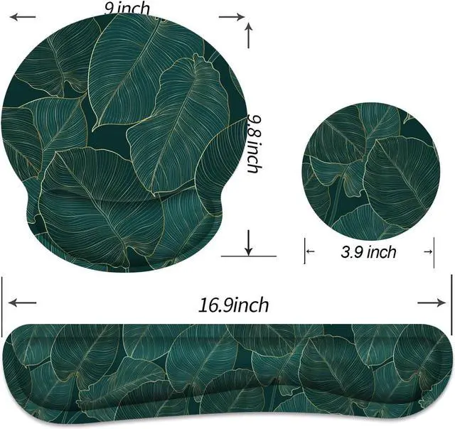 Alt view image 7 of 7 - Ergonomic Mouse Pad with Wrist Rest and Keyboard Wrist Rest, Memory Foam Wrist Rest for Computer Keyboard, Easy Typing, Pain Relief, Mouse Pad Wrist Support for Gaming, Office, Laptop, Green Leaves