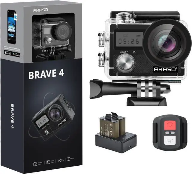 Main image of AKASO Brave 4 4K30fps 20MP WiFi Action Camera Ultra Hd with EIS 131ft Waterproof Camera Remote Control 5xZoom Underwater Camcorder with 2 Batteries and Helmet Accessories Kit