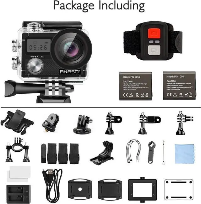 Alt view image 7 of 7 - AKASO Brave 4 4K30fps 20MP WiFi Action Camera Ultra Hd with EIS 131ft Waterproof Camera Remote Control 5xZoom Underwater Camcorder with 2 Batteries and Helmet Accessories Kit
