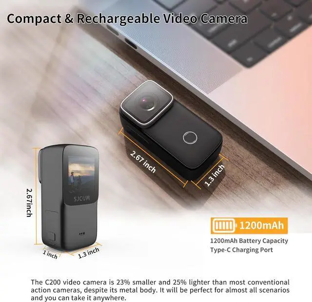 Alt view image 5 of 7 - SJCAM C200 Mini Action Camera 4K24fps, Handheld & Wearable, Waterproof Action Cameras with Stabilization, 154°FOV Zoom Lens, Outdoor Camera for Underwater Sports, Bicycle, Vlogging