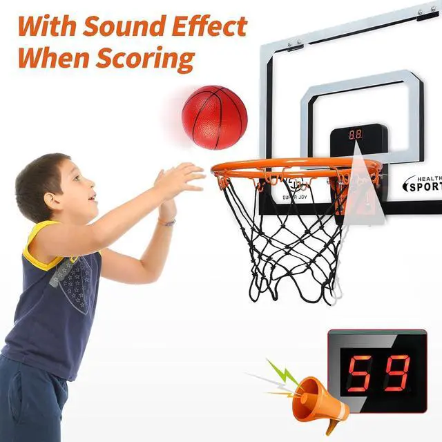Alt view image 4 of 7 - AOKESI Indoor Basketball Hoop for Room with Electronic Scoreboard - 17" x 12.5" Mini Over The Door Basketball Toys Gift for 5 6 7 8 9 10 11 12 Year Old Boys, Men and Adults