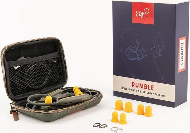 Alt view image 6 of 6 - Elgin Rumble Bluetooth Earplug Earbuds, 27 dB Noise Reduction Wireless Headphones with Noise Cancelling Mic, 20 Hour Battery Life, IP67 Waterproof, OSHA Compliant Hearing Protection for Work