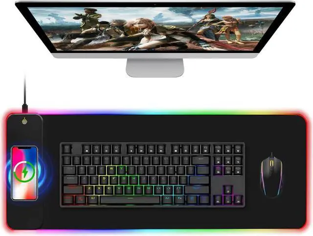 Main image of RGB Gaming Mouse Pad with 15W Wireless Qi Charging, LED Mouse Mat 800x300x4mm, 8 Light Modes Extra Large Mousepad Non-Slip Rubber Base Computer Keyboard Mat for Gaming, MacBook, PC, Laptop, Desk