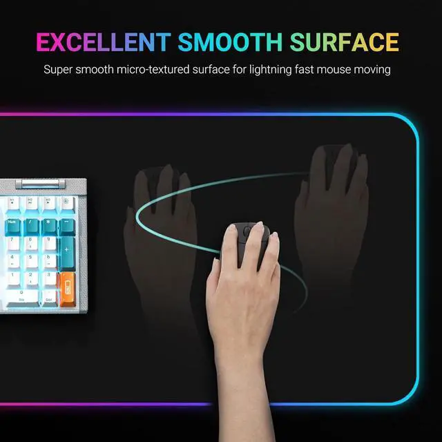Alt view image 2 of 6 - RGB Mouse Pad,Gaming Mouse Pad with Wrist Rest,15 Colors Mouse Pad Gaming,Mouse Keyboard LED Gaming Mat Pad RGB Light Desk,Large Gaming Mouse Pad with Cable Retainer