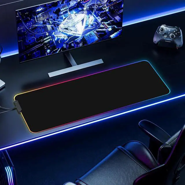 Alt view image 5 of 6 - RGB Mouse Pad,Gaming Mouse Pad with Wrist Rest,15 Colors Mouse Pad Gaming,Mouse Keyboard LED Gaming Mat Pad RGB Light Desk,Large Gaming Mouse Pad with Cable Retainer
