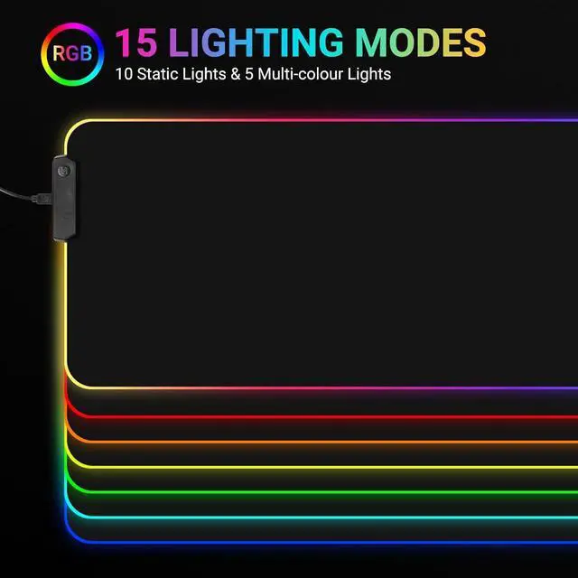 Alt view image 6 of 6 - RGB Mouse Pad,Gaming Mouse Pad with Wrist Rest,15 Colors Mouse Pad Gaming,Mouse Keyboard LED Gaming Mat Pad RGB Light Desk,Large Gaming Mouse Pad with Cable Retainer