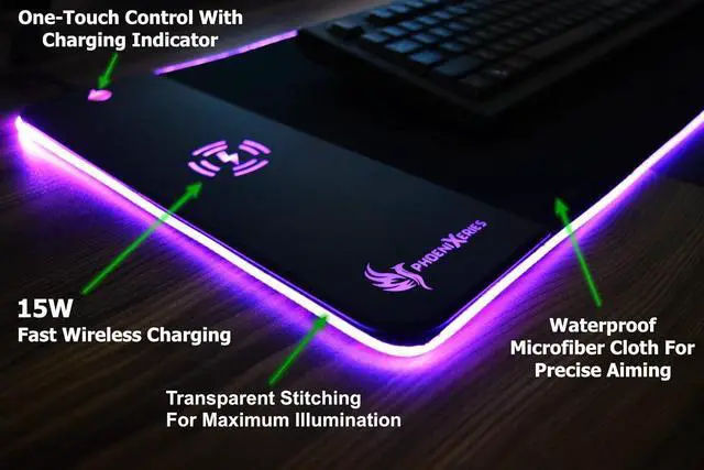 Alt view image 6 of 7 - RGB Wireless Charging Mouse Pad 15W, XL 900x300x4MM Mouse Mat, RGB Mouse Pad with Wireless Charging, Keyboard Mat for Gaming