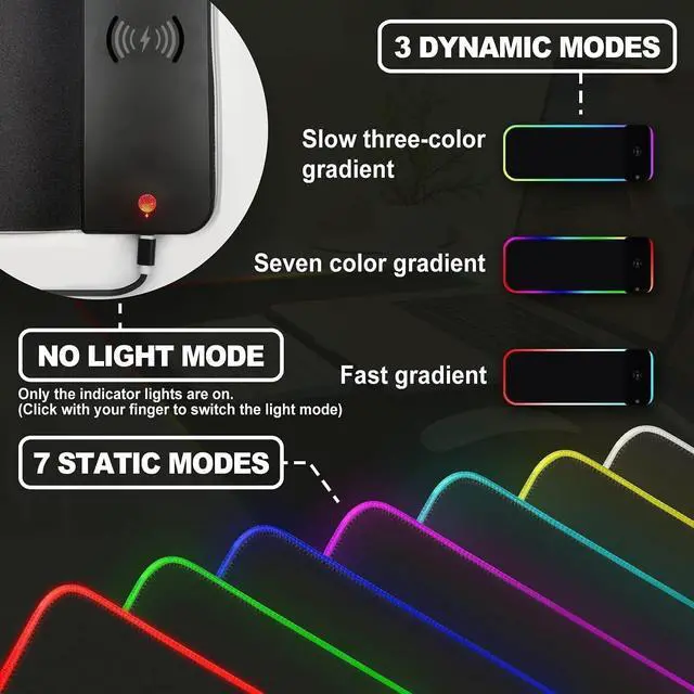 Alt view image 7 of 7 - RGB Wireless Charging Mouse Pad 15W, XL 900x300x4MM Mouse Mat, RGB Mouse Pad with Wireless Charging, Keyboard Mat for Gaming