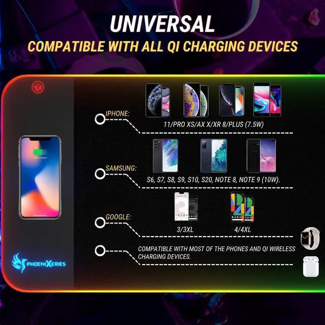 Alt view image 2 of 7 - RGB Wireless Charging Mouse Pad 15W, XL 900x300x4MM Mouse Mat, RGB Mouse Pad with Wireless Charging, Keyboard Mat for Gaming