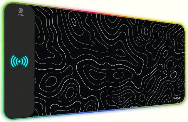 Main image of MOSISO Wireless Charging RGB Gaming Mouse Pad 5/7.5/10/15W Auto Adjust, 12 Light Modes Extra Large Mousepad Non-Slip Base PC Laptop Computer Keyboard Desk Mat for Gaming Work, Topographic Map