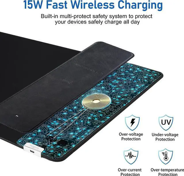 Alt view image 6 of 7 - Mouse Pad with Wireless Charger, Gaming Mouse Pad, 31.5"x15.7" Extra Large Mouse Pad XXL, Desk Pad, Wireless Charging Mouse Pad, Non-Slip Computer Keyboard Mouse Pad, Desk Mat for Gaming, Home, Office