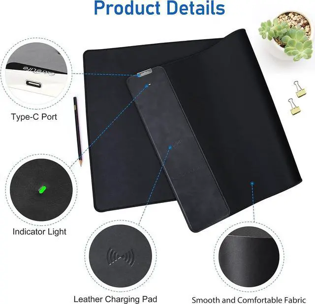 Alt view image 3 of 7 - Mouse Pad with Wireless Charger, Gaming Mouse Pad, 31.5"x15.7" Extra Large Mouse Pad XXL, Desk Pad, Wireless Charging Mouse Pad, Non-Slip Computer Keyboard Mouse Pad, Desk Mat for Gaming, Home, Office
