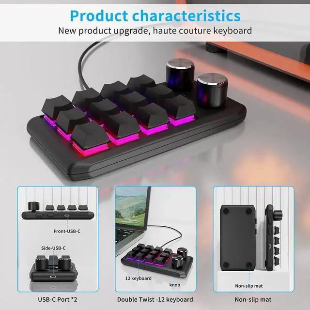 Alt view image 3 of 4 - DIY RGB Macro Custom Gaming Keyboard 12 Keys 2 Knobs Programming Mechanical Keyboard Dual Type-C Interface Support for Windows