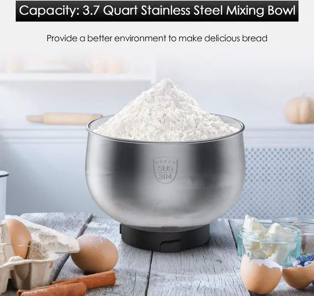 Alt view image 4 of 6 - Stand Mixer, Kitchen Mixer Electric Food Mixer, 6 Speeds with 304 Stainless Steel Bowl Tilt-Head Dough Mixer, Dough Hook, Whisk, Beater, Splash Guard & Scraper