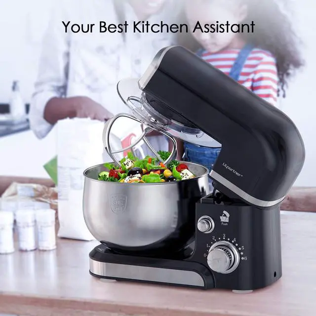 Alt view image 6 of 6 - Stand Mixer, Kitchen Mixer Electric Food Mixer, 6 Speeds with 304 Stainless Steel Bowl Tilt-Head Dough Mixer, Dough Hook, Whisk, Beater, Splash Guard & Scraper