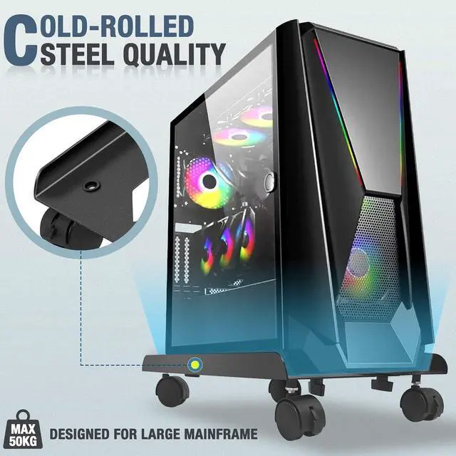 Alt view image 4 of 6 - Seloom PC Stand Computer Tower Stand, Adjustable Mobile CPU Stand, Heavy-Duty PC Tower Stand with Rolling Caster Wheels, Steel Desktop Stand, PC Riser Fits Most PC Gaming Desk Accessories