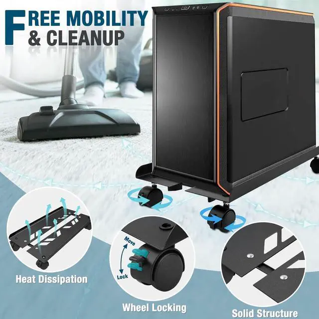 Alt view image 2 of 6 - Seloom PC Stand Computer Tower Stand, Adjustable Mobile CPU Stand, Heavy-Duty PC Tower Stand with Rolling Caster Wheels, Steel Desktop Stand, PC Riser Fits Most PC Gaming Desk Accessories