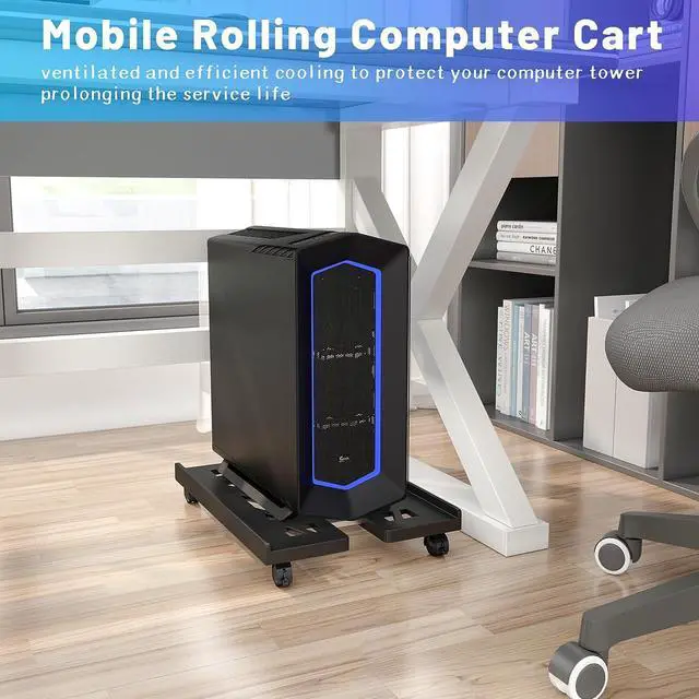 Alt view image 4 of 7 - Mobile CPU Stand, CPU Rolling Stand Adjustable Computer Mobile Cart Holder with Locking Caster Wheels PC Stand - Black