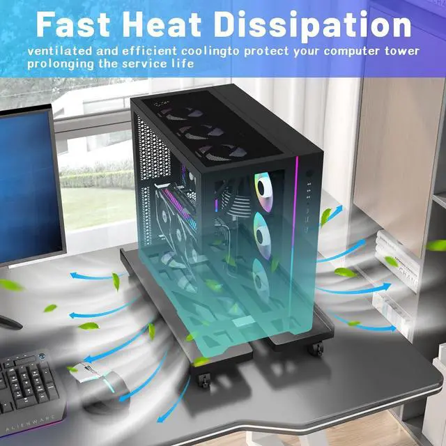 Alt view image 3 of 7 - Mobile CPU Stand, CPU Rolling Stand Adjustable Computer Mobile Cart Holder with Locking Caster Wheels PC Stand - Black