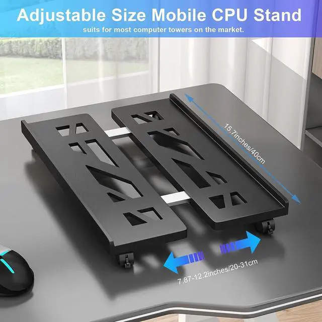 Alt view image 5 of 7 - Mobile CPU Stand, CPU Rolling Stand Adjustable Computer Mobile Cart Holder with Locking Caster Wheels PC Stand - Black