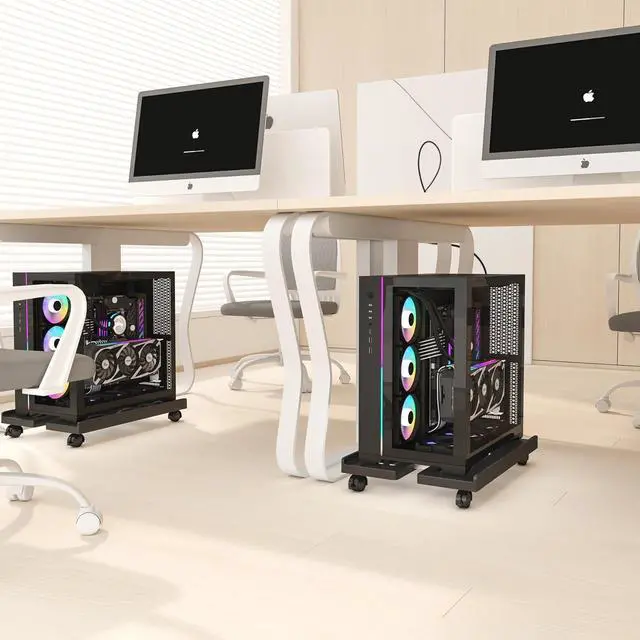 Alt view image 6 of 7 - Mobile CPU Stand, CPU Rolling Stand Adjustable Computer Mobile Cart Holder with Locking Caster Wheels PC Stand - Black