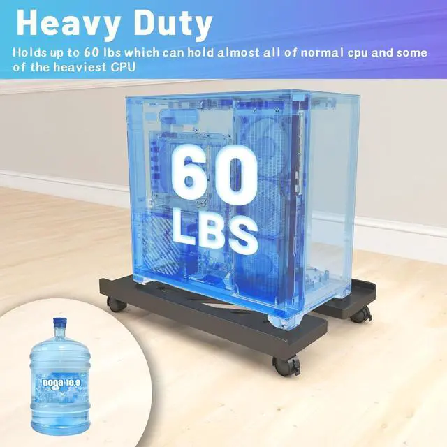 Alt view image 2 of 7 - Mobile CPU Stand, CPU Rolling Stand Adjustable Computer Mobile Cart Holder with Locking Caster Wheels PC Stand - Black