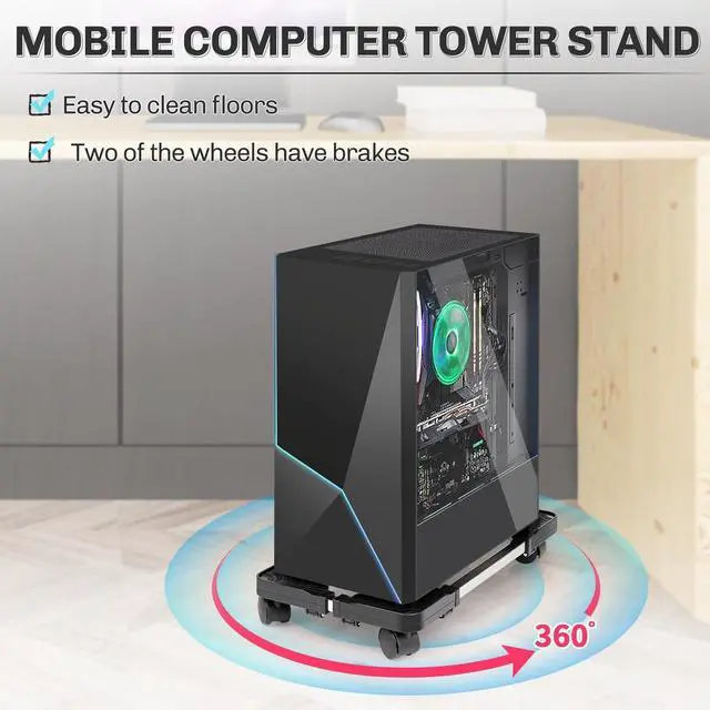 Alt view image 6 of 7 - Mobile CPU Stand Adjustable Computer Tower Stand with 4 Caster Wheels Fits Most PC (Black)