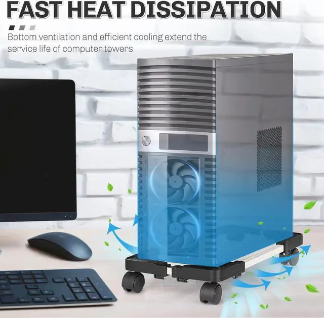 Alt view image 5 of 7 - Mobile CPU Stand Adjustable Computer Tower Stand with 4 Caster Wheels Fits Most PC (Black)