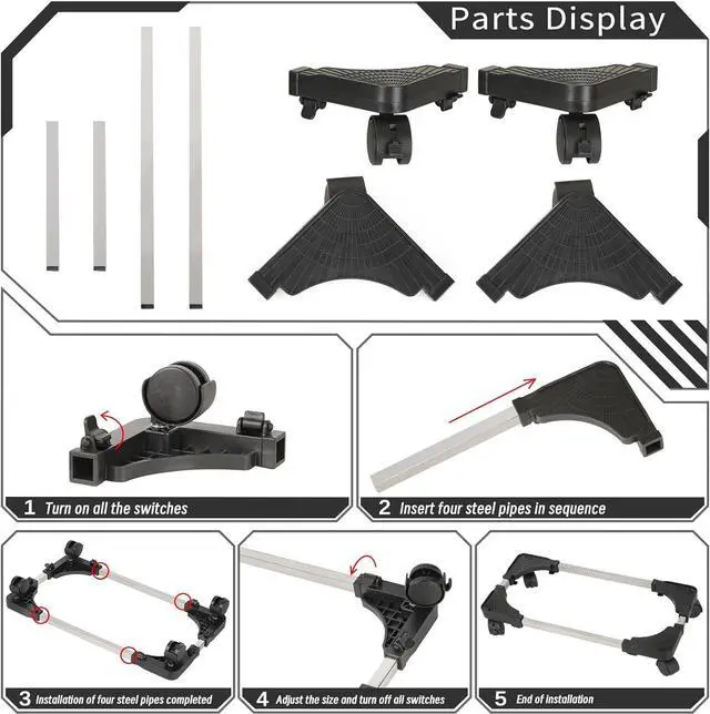 Alt view image 7 of 7 - Mobile CPU Stand Adjustable Computer Tower Stand with 4 Caster Wheels Fits Most PC (Black)