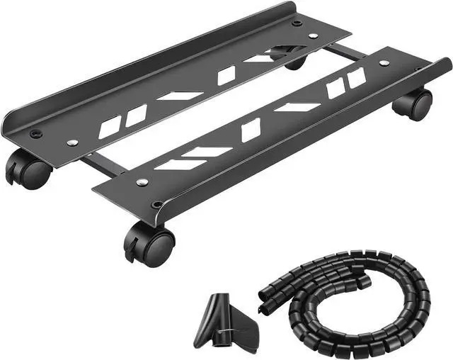 Main image of Metal Computer Tower Stand, Heavy Duty Mobile CPU Stand, CPU Holder Cart Under Desk, Width Adjustable Desktop Stand with Rolling Caster Wheels, PC Tower Stand Holder Fits Most Gaming PC Case - Black