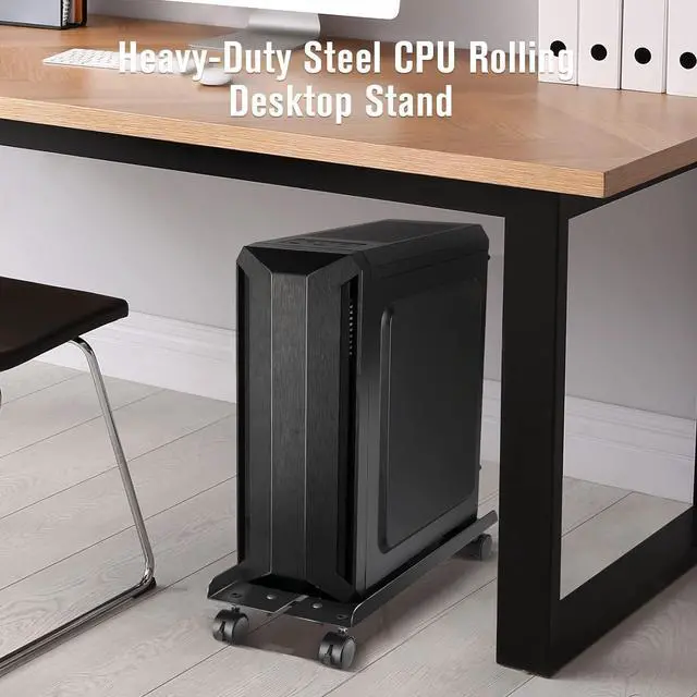 Alt view image 6 of 7 - Metal Computer Tower Stand, Heavy Duty Mobile CPU Stand, CPU Holder Cart Under Desk, Width Adjustable Desktop Stand with Rolling Caster Wheels, PC Tower Stand Holder Fits Most Gaming PC Case - Black