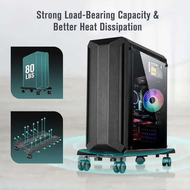 Alt view image 4 of 7 - Metal Computer Tower Stand, Heavy Duty Mobile CPU Stand, CPU Holder Cart Under Desk, Width Adjustable Desktop Stand with Rolling Caster Wheels, PC Tower Stand Holder Fits Most Gaming PC Case - Black