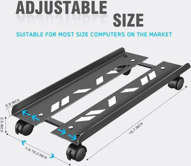 Alt view image 2 of 7 - Metal Computer Tower Stand, Heavy Duty Mobile CPU Stand, CPU Holder Cart Under Desk, Width Adjustable Desktop Stand with Rolling Caster Wheels, PC Tower Stand Holder Fits Most Gaming PC Case - Black