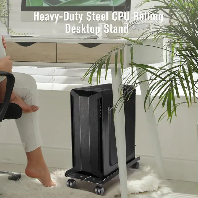 Alt view image 3 of 7 - Metal Computer Tower Stand, Heavy Duty Mobile CPU Stand, CPU Holder Cart Under Desk, Width Adjustable Desktop Stand with Rolling Caster Wheels, PC Tower Stand Holder Fits Most Gaming PC Case - Black