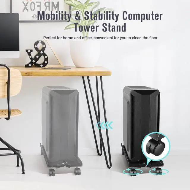 Alt view image 7 of 7 - Metal Computer Tower Stand, Heavy Duty Mobile CPU Stand, CPU Holder Cart Under Desk, Width Adjustable Desktop Stand with Rolling Caster Wheels, PC Tower Stand Holder Fits Most Gaming PC Case - Black