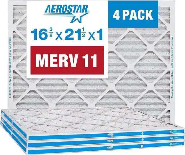 Main image of Aerostar 16 3/8 x 21 1/2 x 1 MERV 11 Pleated Air Filter, AC Furnace Air Filter, 4 Pack (Actual Size: 16 3/8"x21 1/2"x3/4")