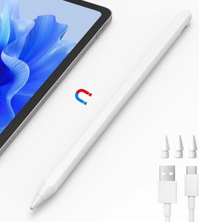 Main image of Stylus Pen for iPad,8 Mins Fast Charge Active Pencil for Apple iPad 2018-2023,Palm Rejection Tilt Sensitivity Magnetic Pen Work for iPad Pro 11" & 12.9",iPad 6-10,iPad Air 3/4/5,iPad Mini 5/6,White