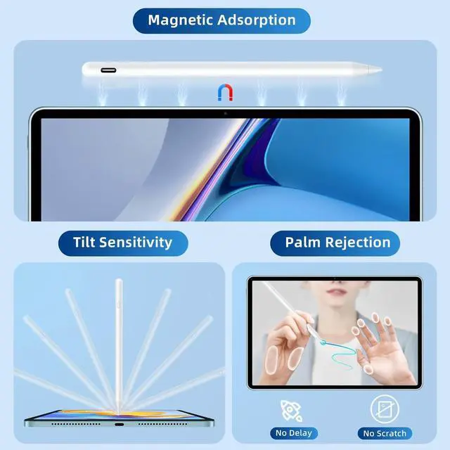 Alt view image 3 of 7 - Stylus Pen for iPad,8 Mins Fast Charge Active Pencil for Apple iPad 2018-2023,Palm Rejection Tilt Sensitivity Magnetic Pen Work for iPad Pro 11" & 12.9",iPad 6-10,iPad Air 3/4/5,iPad Mini 5/6,White