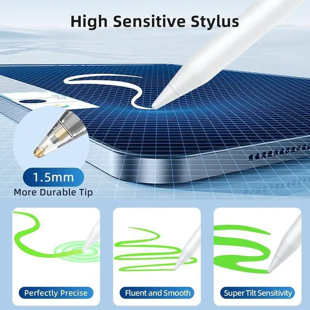 Alt view image 5 of 7 - Stylus Pen for iPad,8 Mins Fast Charge Active Pencil for Apple iPad 2018-2023,Palm Rejection Tilt Sensitivity Magnetic Pen Work for iPad Pro 11" & 12.9",iPad 6-10,iPad Air 3/4/5,iPad Mini 5/6,White