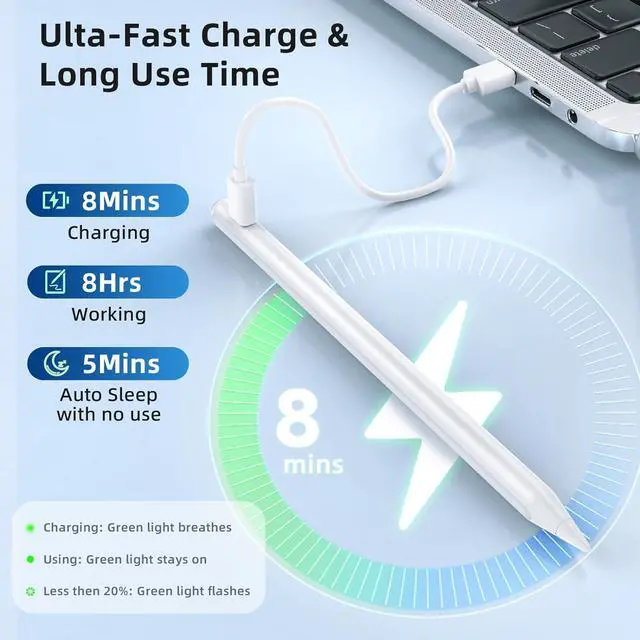 Alt view image 4 of 7 - Stylus Pen for iPad,8 Mins Fast Charge Active Pencil for Apple iPad 2018-2023,Palm Rejection Tilt Sensitivity Magnetic Pen Work for iPad Pro 11" & 12.9",iPad 6-10,iPad Air 3/4/5,iPad Mini 5/6,White