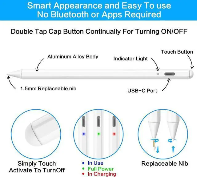 Alt view image 3 of 6 - Stylus Pen for Apple iPad Pencil - Pen for iPad 10th 9th 8th 7th 6th Gen Palm Rejection for Apple Pencil 2nd Generation Compatible 2018-2022 iPad Mini 6th 5th Air 5th 4th 3rd iPad Pro 11-12.9 Inch