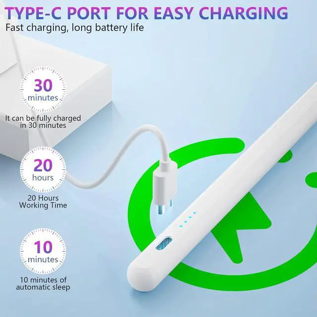 Alt view image 5 of 6 - Stylus Pen for iPad, iPad Pencil, 10 mins Fast Charge iPad Pen with Palm Rejection, Apple Pencil USB C, Low Latency, Tilt Sensitivity, Apple Pencil for iPad Pro/Air/Mini (White)