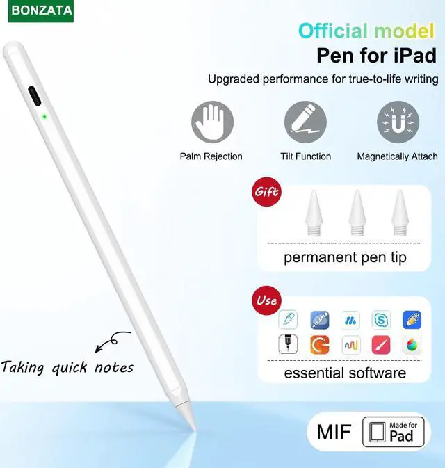 Alt view image 3 of 7 - Stylus Pen for ipad, Pencil for iPad 9th/10th Generation with 10 mins Fast Charging& Palm Rejection& Tilt Sensitivity, Pen Work for iPad 6/7/8/9/10, Air 3/4/5, Mini 5/6, Pro 11/12.9"