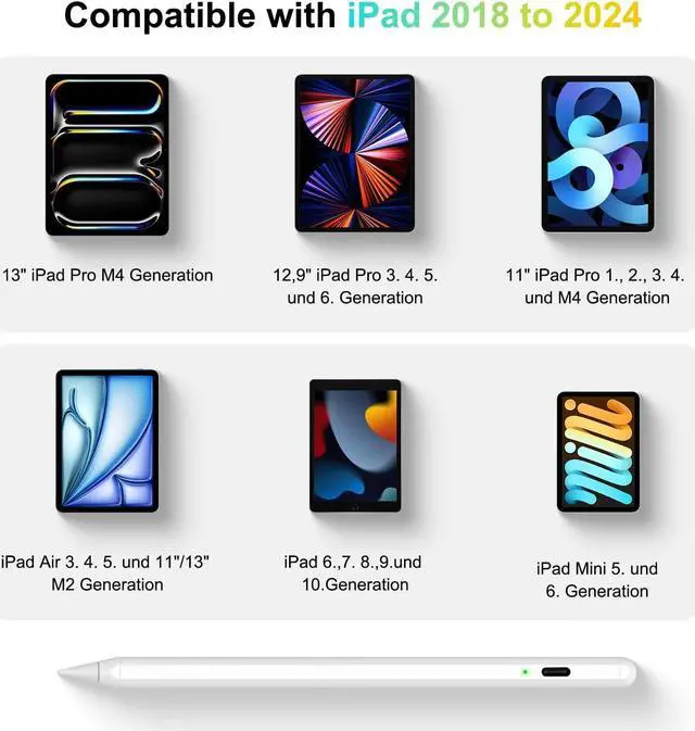 Alt view image 7 of 7 - Stylus Pen for ipad, Pencil for iPad 9th/10th Generation with 10 mins Fast Charging& Palm Rejection& Tilt Sensitivity, Pen Work for iPad 6/7/8/9/10, Air 3/4/5, Mini 5/6, Pro 11/12.9"